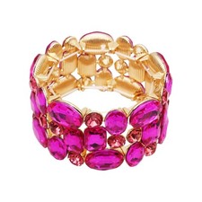 Women s Wedding Bridal Crystal Leaf Flower Stretch Bangle Elastic Wide Bra