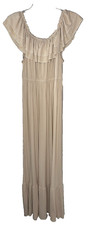 Anna Kaci California Maxi Dress Size XL Off Shoulder Beige Flowy Boho Beachy