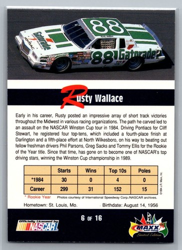 1994 Maxx Rookies of the Year #6 Rusty Wallace! 1984 Rookie of the Year Penske - Picture 2 of 2