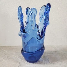 Fire And Light Recycled Art Glass Sculpture Splash Vase. Cobalt Blue.