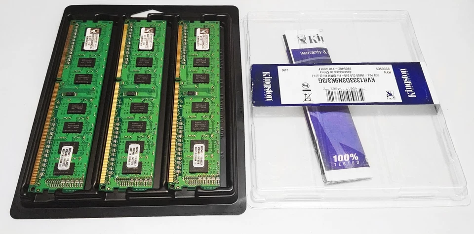 Kingston 3 GB (1Gx3) PC3-10600 CL9 1333 MHz DDR3 DIMM KIT KVR1333D3N9K3/3G - Image 3 of 3