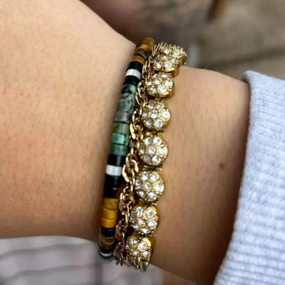 African Turquoise & Tiger Eye Beads Gemstone Healing Dainty Women Men Bracelet - Image 3 of 4