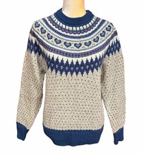 Vintage Woolrich Womens Fair Isle Wool Blend Pullover Knit Sweater Hearts Size M