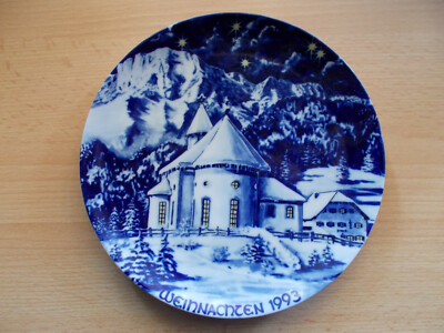 Sammelteller, Zierteller, Bavaria, Kobalt, Weihnachten 1993, Kirchenmotiv, 19cm