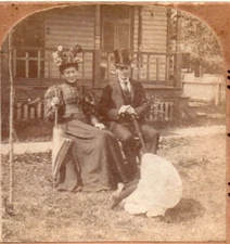 1896 Girl Does Summersault For Mother and Father, Watch Me!   Stereoview Photo