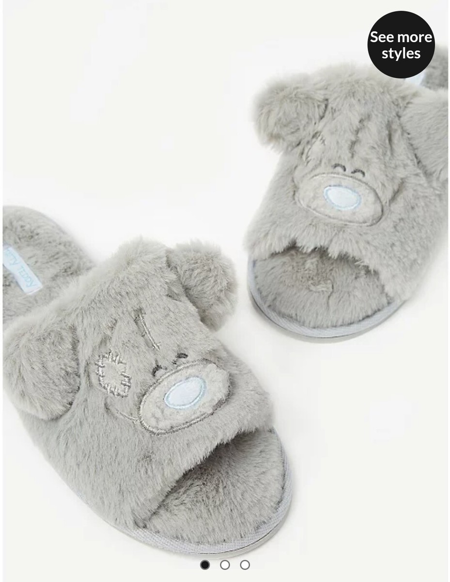 BNWT L LARGE GEORGE GREY ME TO YOU TATTY TEDDY FAUX FUR SLIDER SLIPPERS 7-8  new