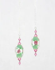 *IAJ* STERLING SILVER Thread Threader w/ GREEN PINK LAMPWORK, SWAROVSKI CRYSTALS
