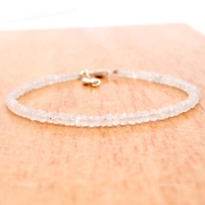 Rainbow Moonstone Gemstone 925 Sterling Silver Beaded New Year Bracelet Jewelry
