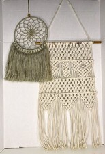 Handmade modern Macrame wall hanging decor Bohemian vibes beige green cotton
