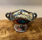 Vintage Dugan Carnival Glass compote Footed Candy Dish With Handles.