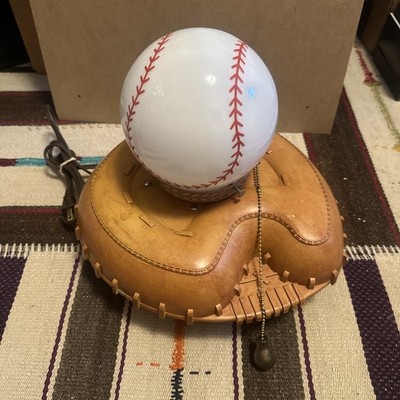 Vintage Hunter Baseball Ceiling Fan TURNED TABLE LAMP Glove Glass Ball Folk Art