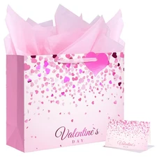 13" Large Valentine's Day Gift Bag with Tissue Paper and Greeting Card