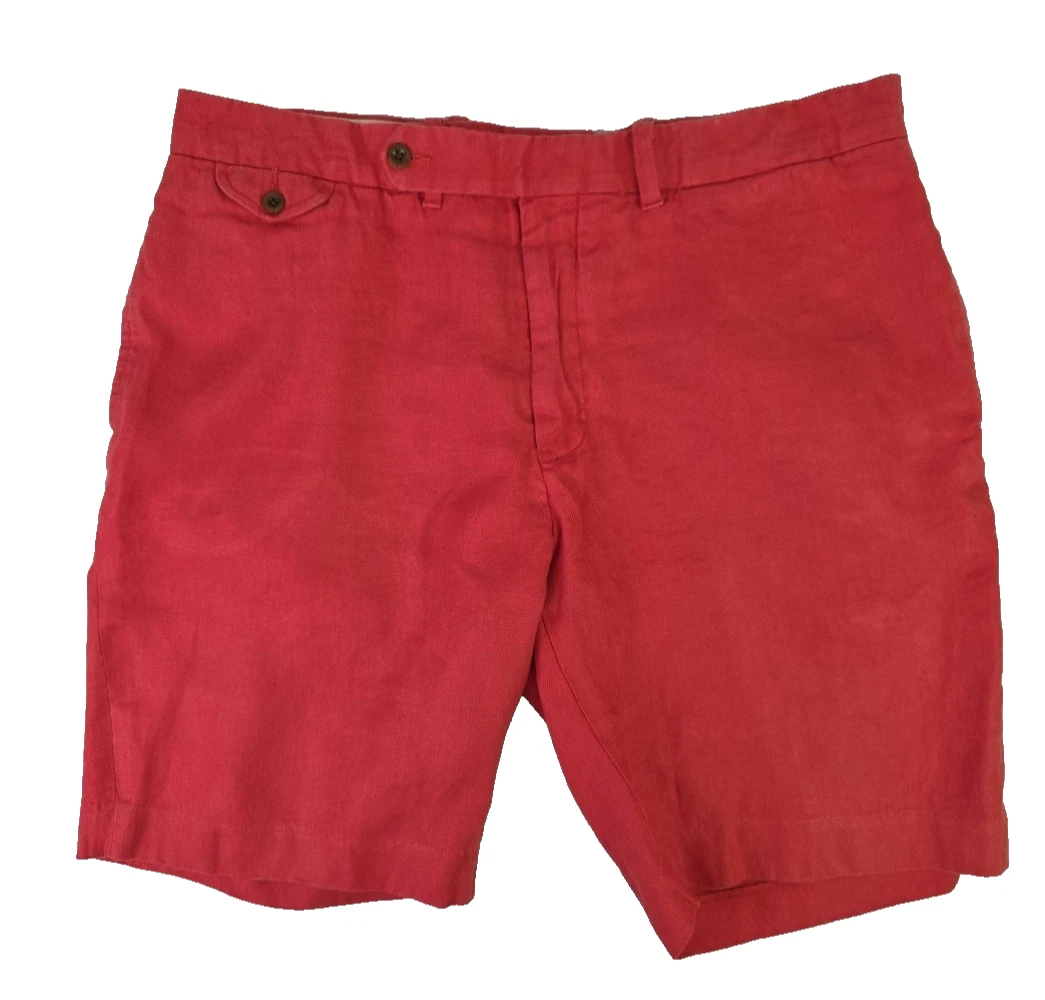 Polo Ralph Lauren 100% Linen Shorts Mens 38 Red Luxury Beach Resort Chino