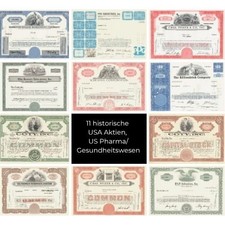 Sammlung Konvolut 11 historische USA Aktien, US Pharma/Gesundheitswesen