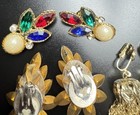 Lot Of Vintage Clip On Earrings Rhinestones Goldtone Lots Of Bling! — photo 5