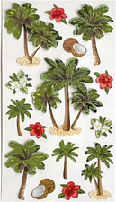 Die-Cut Dimensional  Foil Accent Travel Scrapbook Sticker Sheet - Tropical Palm
