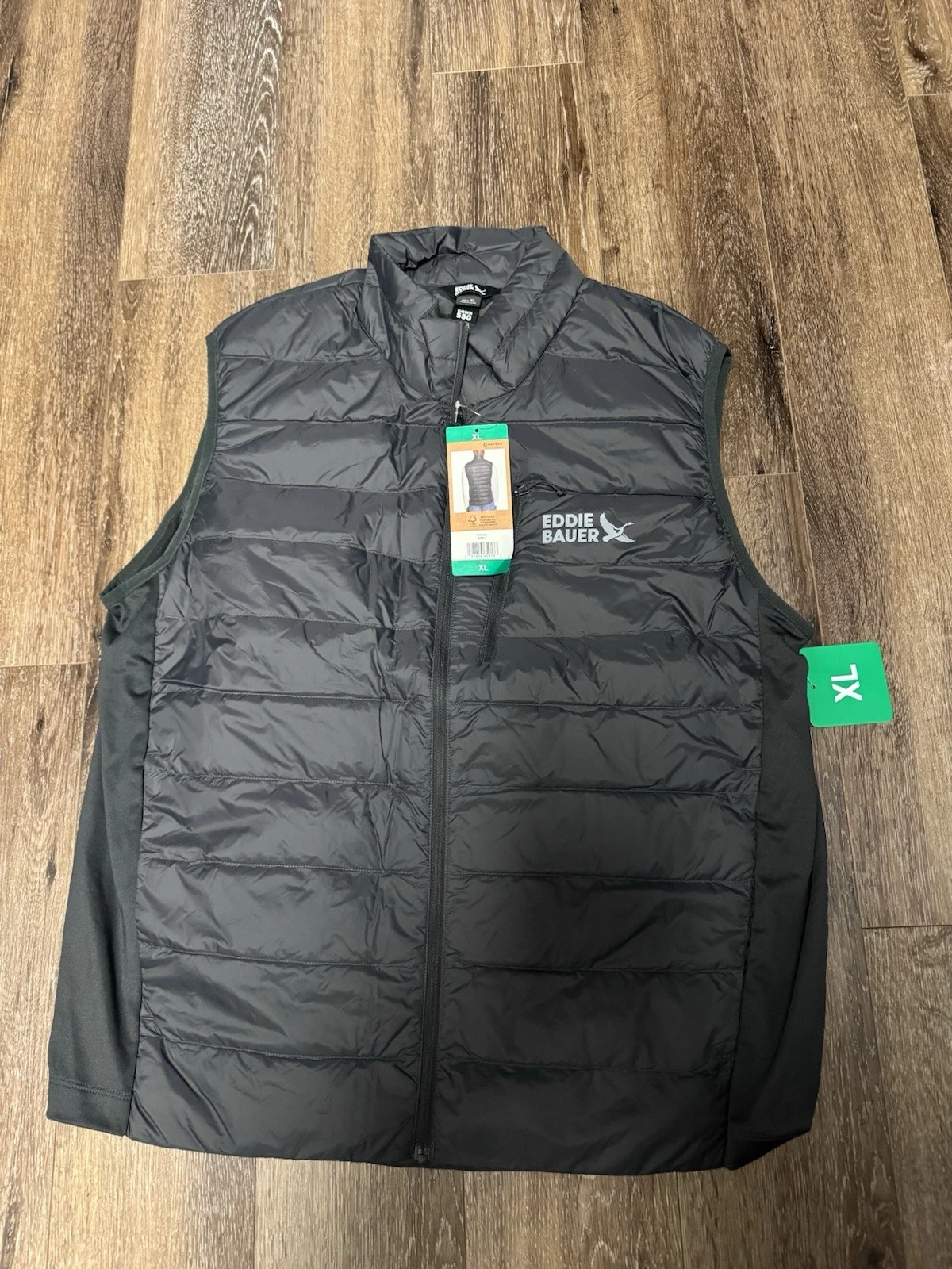NWT XL Eddie Bauer 550 Down Puffer Vest Mens Storm Repel Grey Full Zip