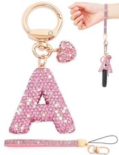 Initial Keychain for Women Girls,Bling Letter Key chain Initial with A-pink
