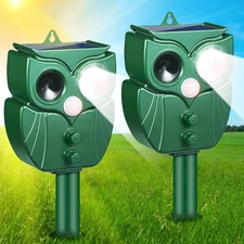 Solar Animal Repeller 2PCS: Upgraded, Ultrasonic – Repels Birds, Deer & Pests