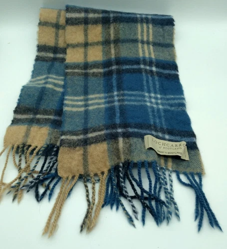 Lochcarron of Scotland 100% Lambswool Blue/Beige Plaid Scarf