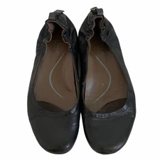 Earthies Tolo Wide Black Leather Round Toe Ballet Flats Size 7.5 Orthotic Arch