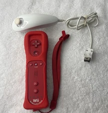 Nintendo Wii Motion Plus Remote Red Controller + White Nunchuck - Tested - Great