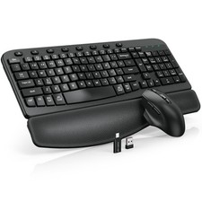 Wireless Keyboard and Mouse Combo, Ergonomic Wave Keys, Cushioned Plam Rest, ...