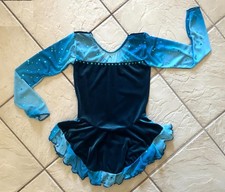 NEW Girls SPARKLY Dark Teal VELVET Gems Competition FIGURE Ice Skating DRESS