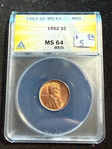 1952 LINCOLN WHEAT CENT ANACS MS 64 RD 153