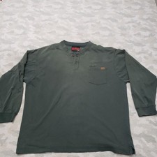 Wrangler Riggs Workwear Shirt Mens 2XL Green Henley Pockets Long Sleeve