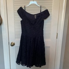 NWT Vera Wang navy blue lace dress with spaghetti straps and off-shoulder straps