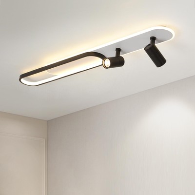 Modern Ceiling Light with 2 Spotlights 50W Black Linear Ceiling Light with Re...