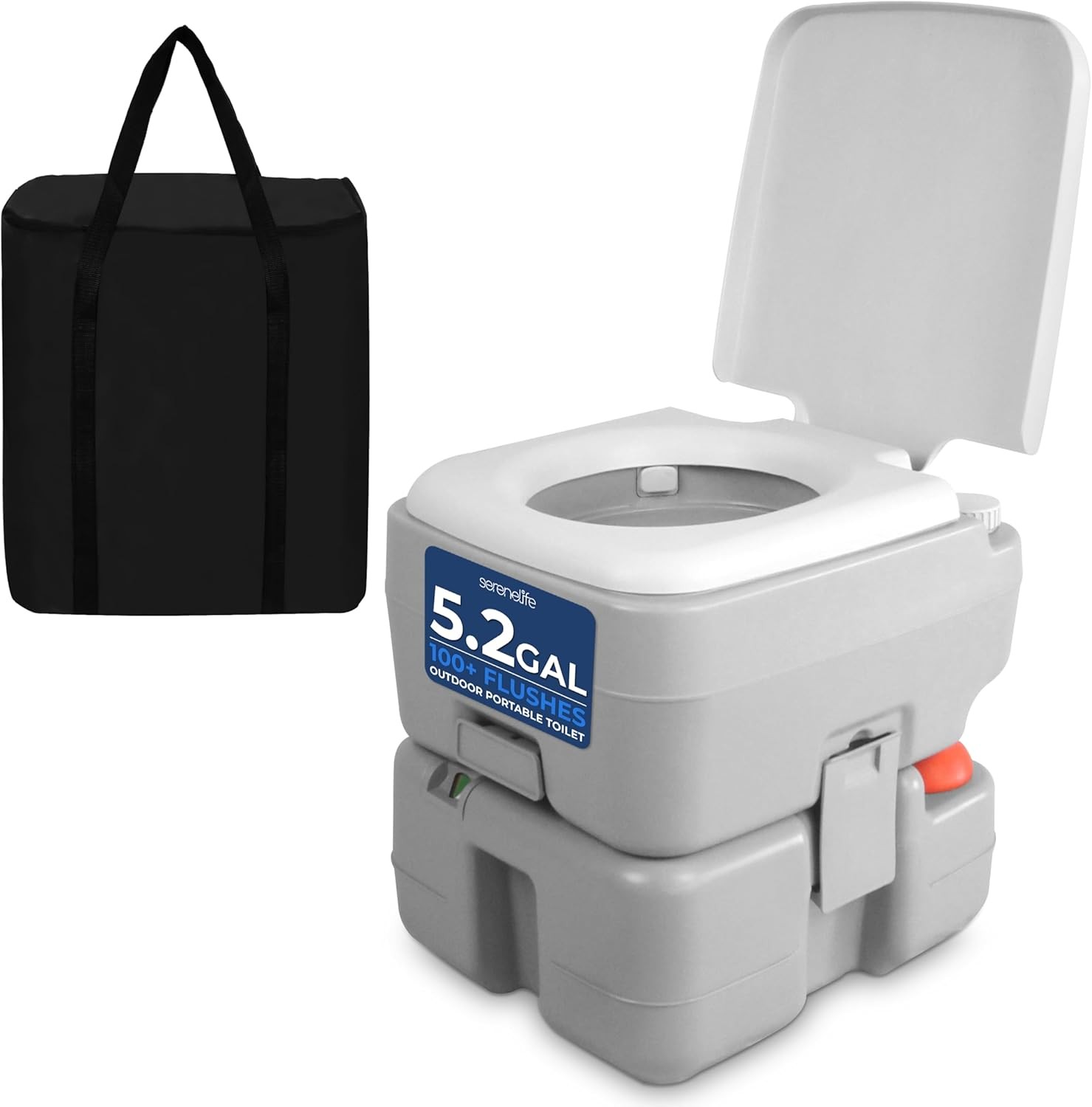 SereneLife 5.2 Gal Portable Camping Toilet For Adults, 100+ Flushes, Porta Potty