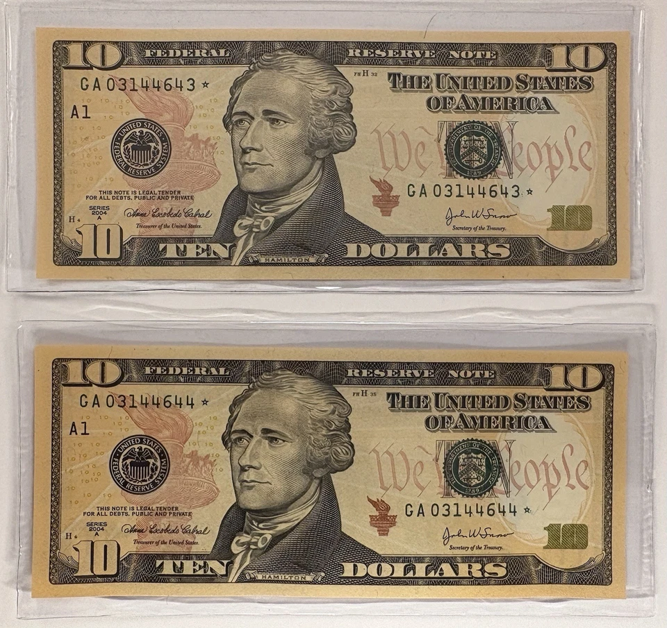2004A $10 Legal Tender: 2x Sequential Star Notes - Uncirculated & Low Serial - Image 3 of 4