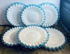 New ListingVINTAGE Fenton Aqua Crest Ruffled Milk Glass 6 Plates 6 3/4" (1941-1943)