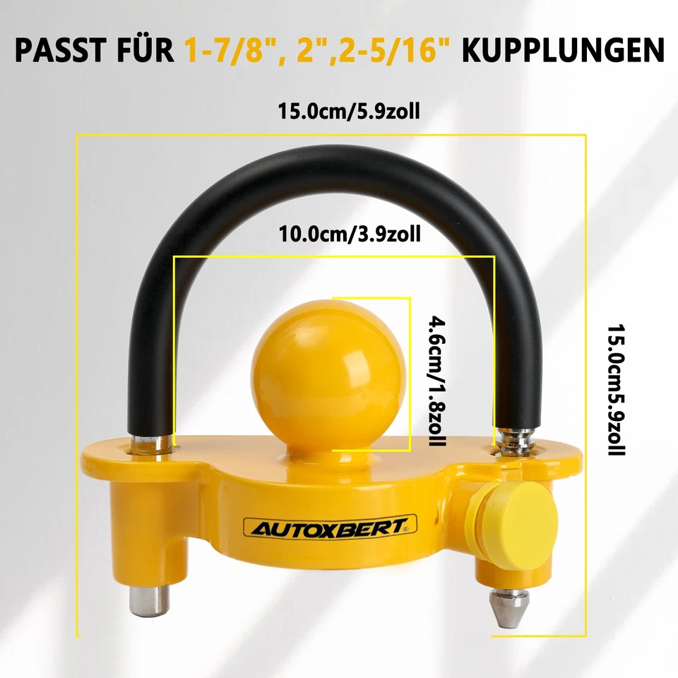 Anhängerschloss Anhänger Diebstahlschutz Kupplungsschloss Anhängerkupplung 50mm, - Bild 3 von 4