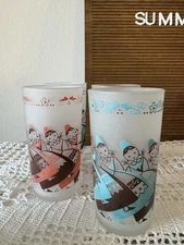 1950s MCM Vintage Gay Fad Frosted Glasses – Set of 4 Dancing Girls