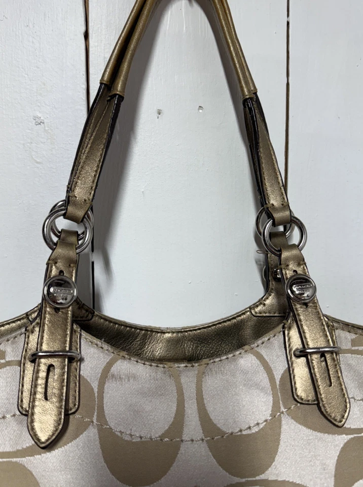 Coach Bag Signature Tote Light Khaki Gold Leather Trim Handbag Purse F16175 - Image 4 of 4