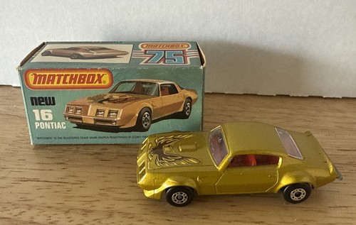 RARE Vintage Matchbox Lesney Superfast MB16 Gold Pontiac Firebird Box