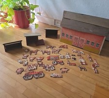 Antique Wooden Lithograph Farm Barn Animals Toy Playset Honor Bilt Merry Barn