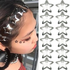 12 PCS 1.61" Star Hair Clips Snap Barrettes Non 1.61IN - Silver - 12 PCs