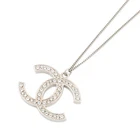 CHANEL CC Logo Pendant Top Necklace Metal/Rhinestone