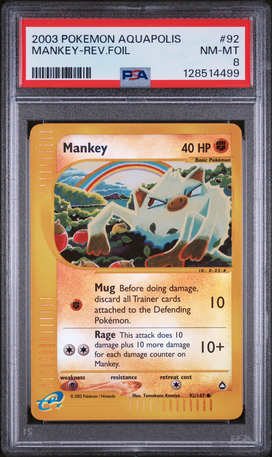 2003 POKEMON AQUAPOLIS #92 MANKEY-REVERSE FOIL PSA 8