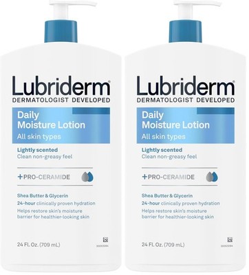 Lubriderm Daily Moisture Lotion 24oz 2-Pack Pro-Ceramide Shea Dry Skin 24H
