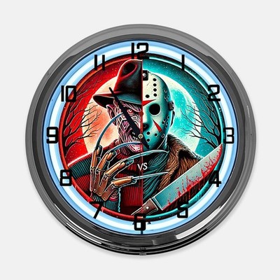 18'' Freddy VS Jason Metal Sign Designed White Neon Clock