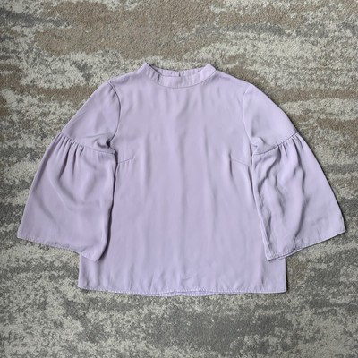 Balken Herz Japan lila Glocke 3/4 Ärmel Bluse Stehkragen Oberteil UK10