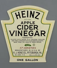 1930s HEINZ Apple CIDER VINEGAR Gallon Advertising Label Vintage
