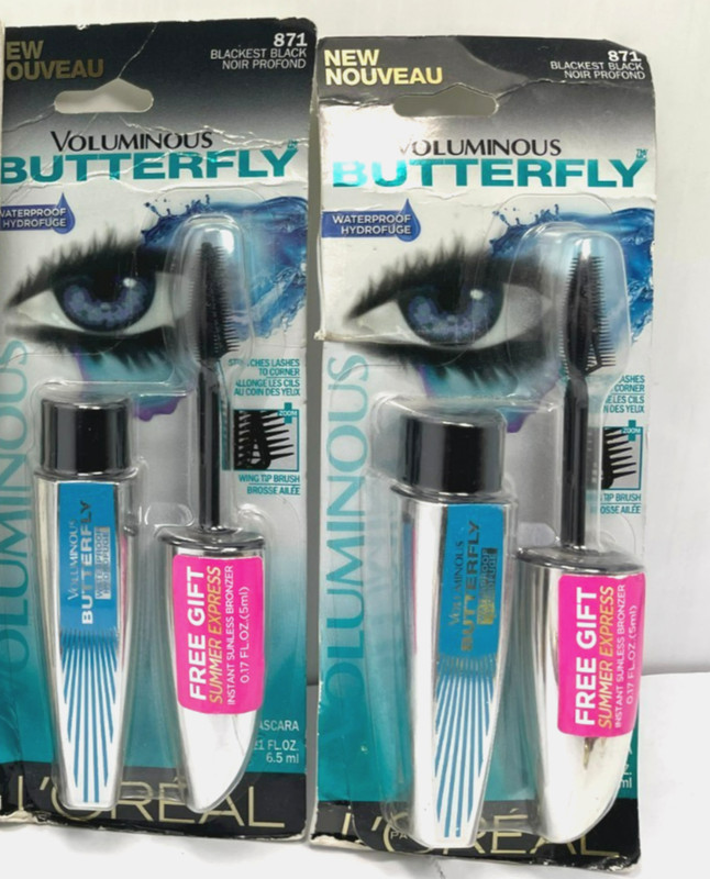 (2) L'OREAL VOLUMINOUS BUTTERFLY MASCARA Waterproof - #871 Blackest Black