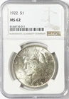 1922 $1 Peace Silver One Dollar US NGC MS62 Philadelphia