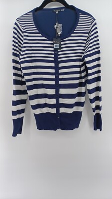 NWT Vila Milano Button Down Top Long Sleeve White/Blue Striped Pattern L Womens